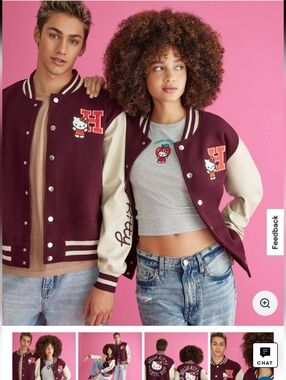 Aeropostale Maroon and Cream Hello Kitty Varsity Jacket
